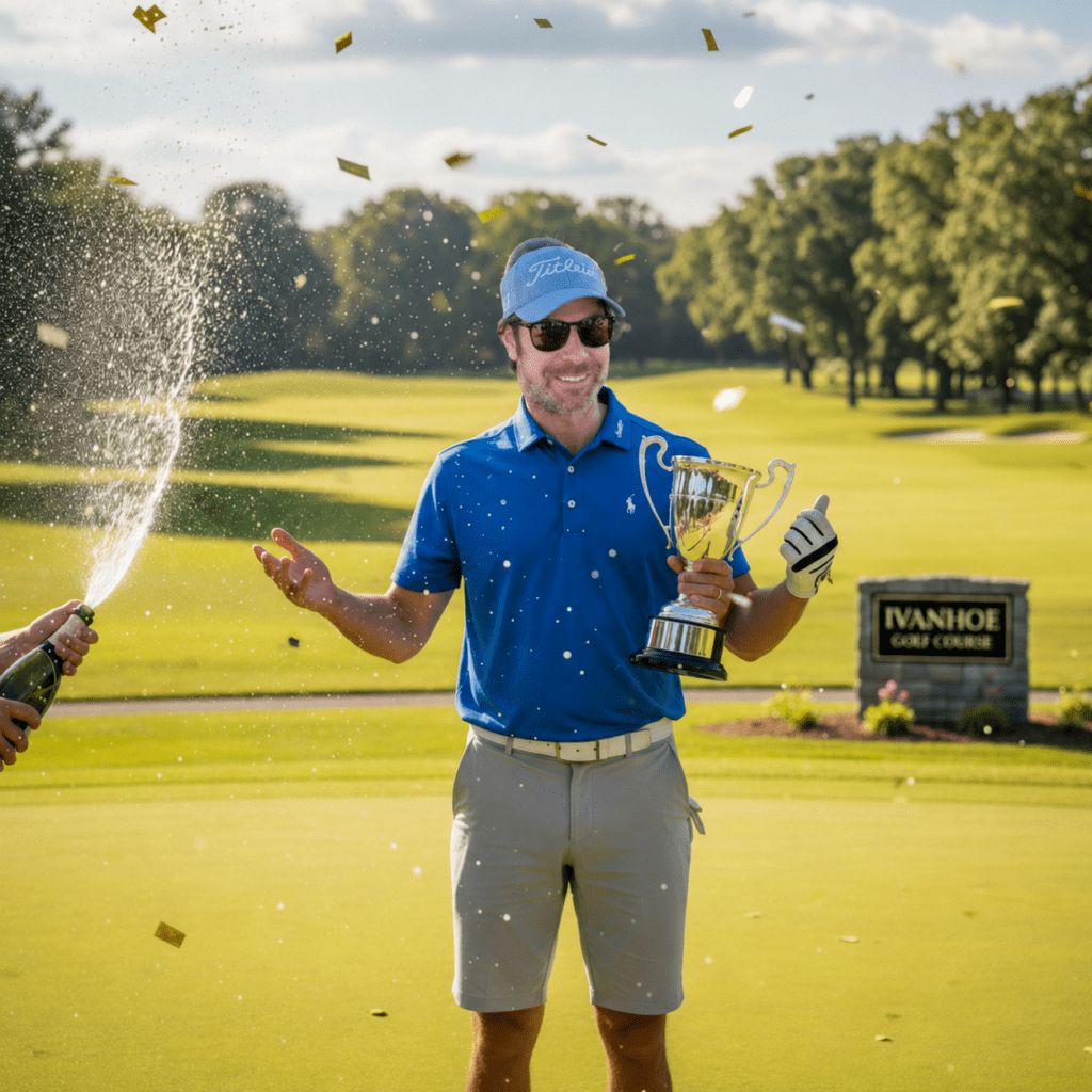 AI generated image of Porks head on an AI image of a winning golfer at Ivanhoe with three arms as per the image Porks himself used previously